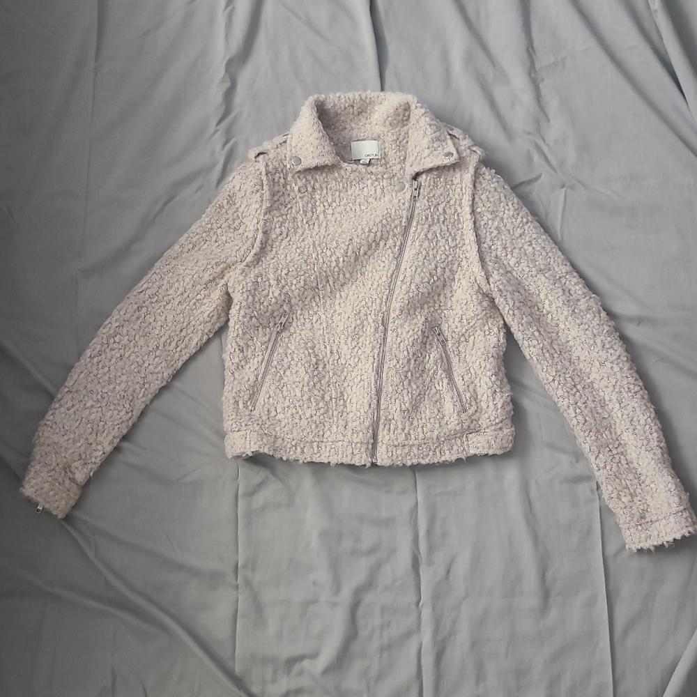 Greylin Bouclé Moto Jacket Cream Ivory Zip Front Size M